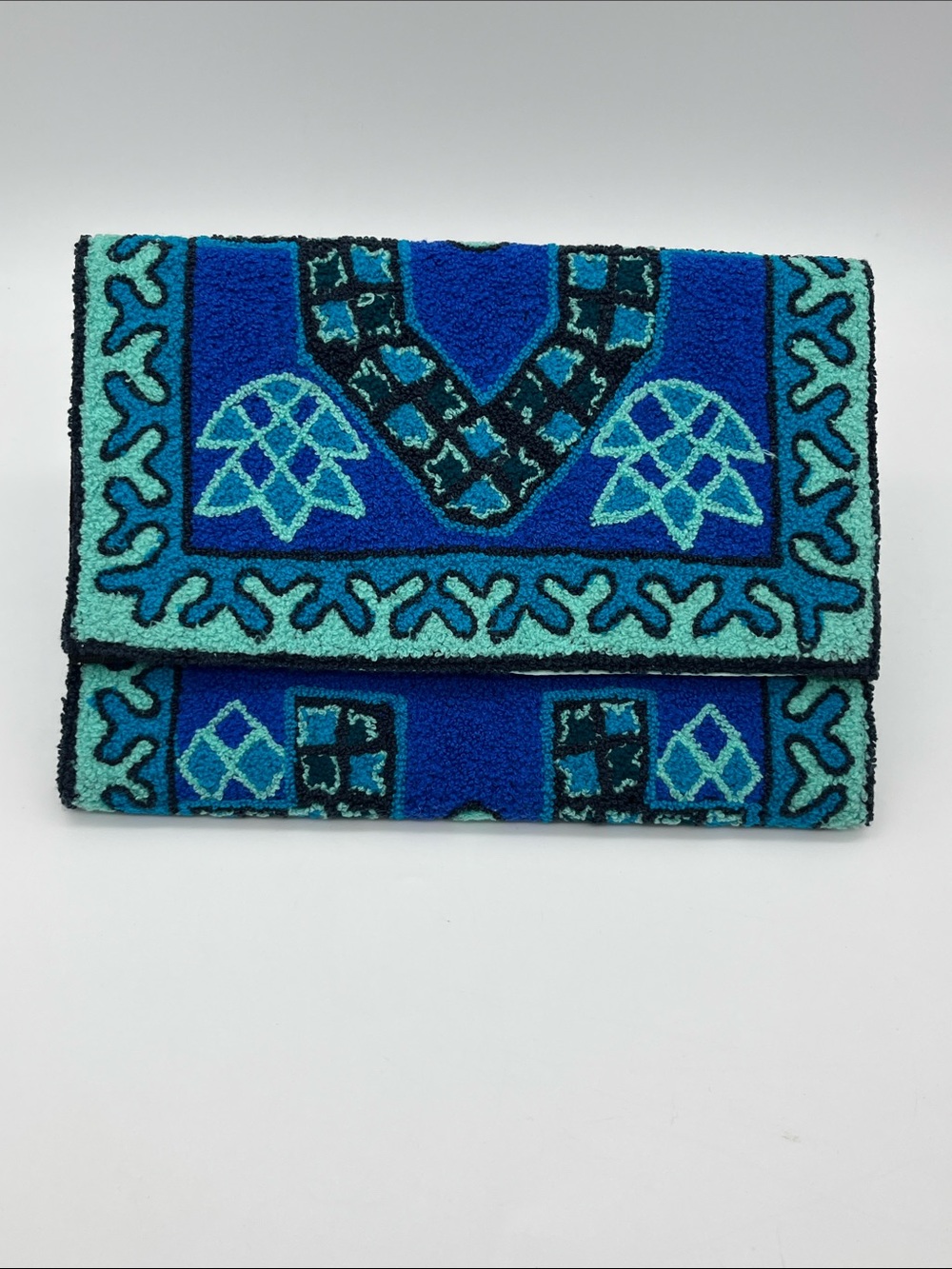 VEGGANI Blue Patterned Textile Clutch